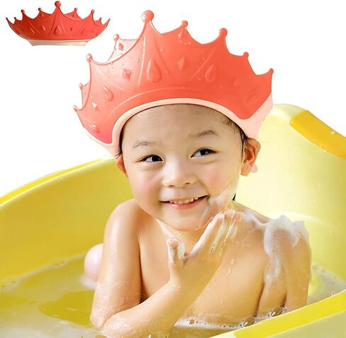 Shower Cap Children, Baby Safe Shampoo Cap, Baby Adjustable Shampoo Protection, Shampoo Protection for Children, Washing Hair without Tears, for 0-9 Years Crown (Red) in Saudi Arabia
