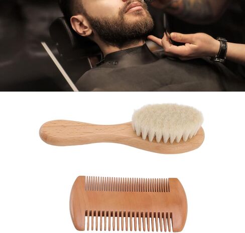 WALFRONT Wooden Baby Hair Brush and Comb Set Natural Soft Goat Bristle Brush Double Edged Comb for Baby Shower Newborn Hair Grooming Healthcare Kits in Saudi Arabia