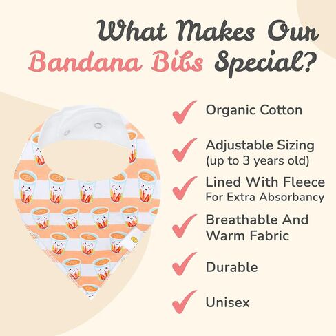 The Wee Bean Organic Cotton Bandana Bibs 2pcs Set, Baby Bandana Drool Bibs for Boys Girls Unisex, Teething and Drooling in Saudi Arabia