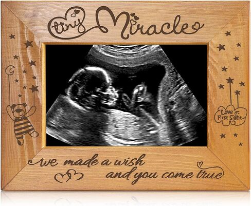 Tiny Miracle Engraved Baby Ultrasound Picture Frame New Mom Gift Wood Sonogram Picture Frame Baby Keepsake for Pregnancy Announcements Gender Reveal Baby Shower New Parents, Hold 3 1/2 x 5 Inch Photo in Saudi Arabia