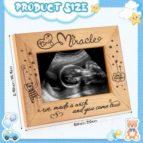 Tiny Miracle Engraved Baby Ultrasound Picture Frame New Mom Gift Wood Sonogram Picture Frame Baby Keepsake for Pregnancy Announcements Gender Reveal Baby Shower New Parents, Hold 3 1/2 x 5 Inch Photo in Saudi Arabia