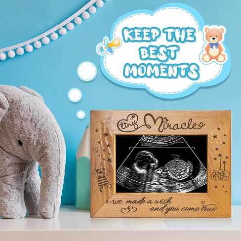 Tiny Miracle Engraved Baby Ultrasound Picture Frame New Mom Gift Wood Sonogram Picture Frame Baby Keepsake for Pregnancy Announcements Gender Reveal Baby Shower New Parents, Hold 3 1/2 x 5 Inch Photo in Saudi Arabia