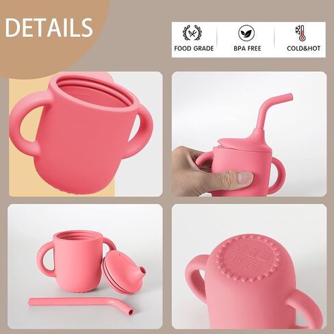 Silicone Sippy Cups for Baby 6 Months, Sippy Cup with Straw for Baby 6-12 Months, Toddler Training Sippy Cups 1-3 Years, No Spill Straw Cup for Baby Toddler Infant, 6oz/180ml (Blue) in Saudi Arabia