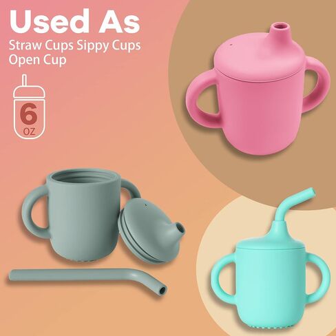 Silicone Sippy Cups for Baby 6 Months, Sippy Cup with Straw for Baby 6-12 Months, Toddler Training Sippy Cups 1-3 Years, No Spill Straw Cup for Baby Toddler Infant, 6oz/180ml (Blue) in Saudi Arabia