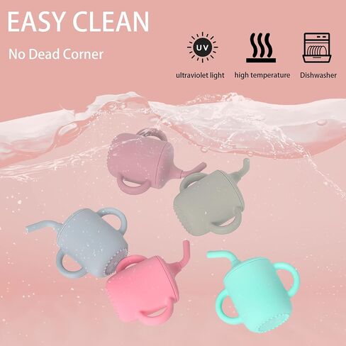Silicone Sippy Cups for Baby 6 Months, Sippy Cup with Straw for Baby 6-12 Months, Toddler Training Sippy Cups 1-3 Years, No Spill Straw Cup for Baby Toddler Infant, 6oz/180ml (Blue) in Saudi Arabia