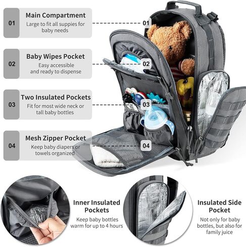 SHARKMOUTH Military Diaper Bag for Men: 100% Confident Carry for Dads | Tactical Masculine Style Dads Proud to Carry - Built Tough for Daily Parenting/Travel/Outdoor Adventures (Black) in Saudi Arabia