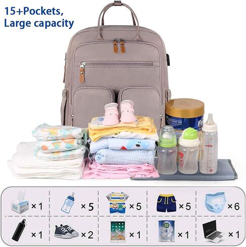 Mancro Diaper Bag Backpack, Baby Bags for Mom and Dad Maternity Diaper Bag for Girls, Large Capacity Waterproof Bag with USB Charging Port, Insulated Pockets, Stroller Straps, Grey in Saudi Arabia