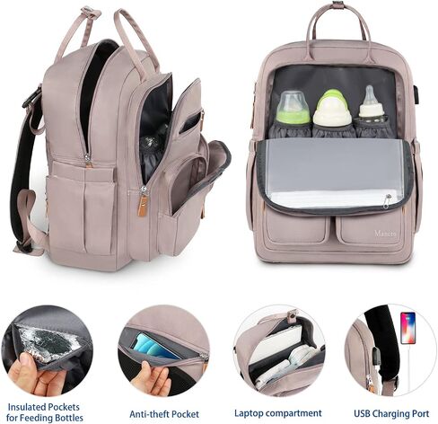 Mancro Diaper Bag Backpack, Baby Bags for Mom and Dad Maternity Diaper Bag for Girls, Large Capacity Waterproof Bag with USB Charging Port, Insulated Pockets, Stroller Straps, Grey in Saudi Arabia