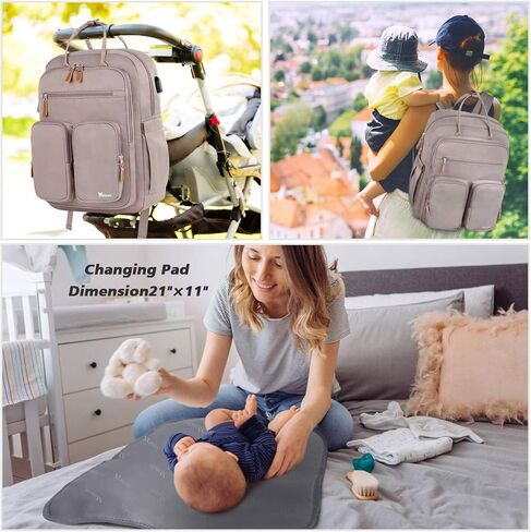 Mancro Diaper Bag Backpack, Baby Bags for Mom and Dad Maternity Diaper Bag for Girls, Large Capacity Waterproof Bag with USB Charging Port, Insulated Pockets, Stroller Straps, Grey in Saudi Arabia