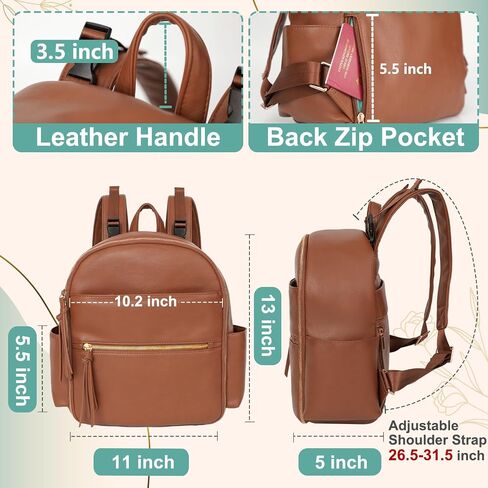 MOMINSIDE Small Diaper Bag Backpack, Mini Diaper Bag with 11 Pockets, Leather Travel Baby Bag for Baby Girls, Diaper Bag Organizers, 2 Insulated Pockets, Stroller Straps, Baby Registry (Black) in Saudi Arabia