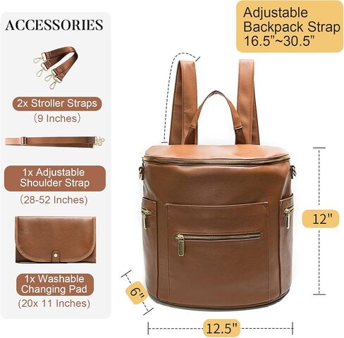 miss fong Diaper Bag Backpack Baby Diaper Bag, Large Leather Diaper Backpack with 16 Pockets Travel Diaper Bag with Diaper Changing Pad, Pañaleras Para Bebe for Moms(Convertible, Peanut) in Saudi Arabia