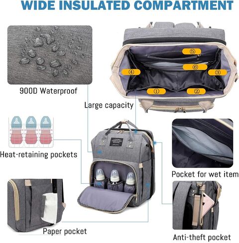 Diaper Bag Backpack with Changing Station, Nappy Baby Bags with Portable Changing Pad, 900D Waterproof Multi-Function Travel Portable Mommy Bag, Black in Saudi Arabia