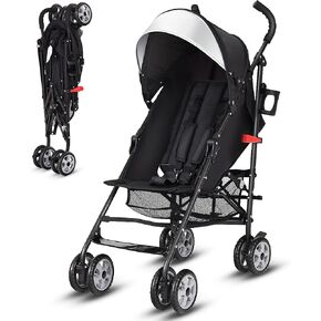 BABY JOY Lightweight Stroller, Compact Travel Stroller, Infant Stroller w/Adjustable Backrest & Canopy, Cup Holder, Storage Basket, 5-Point Harness, Easy Fold, Umbrella Stroller for Toddler, Black in Saudi Arabia
