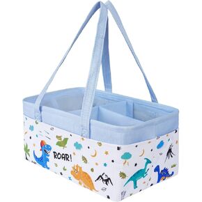WERNNSAI Dinosaur Diaper Caddy - Collapsible Nursery Organizer for Boy Infant Baby Shower Gifts Large Blue Storage Basket for Changing Table Car Travel Living Room Newborn Essentials Must Have Dots