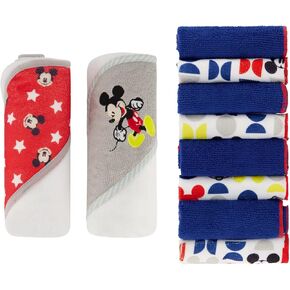 Disney Hooded Baby Towel and Baby Washcloths | Nursery Character Baby Towels and Washcloths | 2 Baby Bath Towels and 8 Washcloths for Baby Girls or Boys in Kuwait