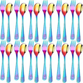 24 Pieces Kids Silverware Toddler Utensils Children's Safe Flatware Toddler Silverware Set 12 x Kids Forks 12 x Kids Spoons Stainless Steel Toddler Spoons and Toddler Forks (Silver)
