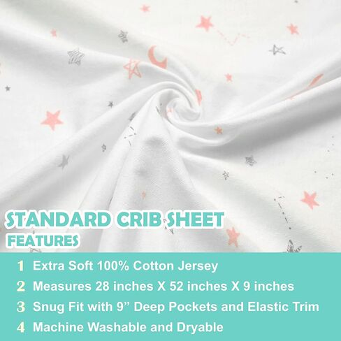 American Baby Company 3 Pack Fitted Crib Sheets 52x28",Blue Star/Blue/White | 100% Natural Cotton Crib and Toddler Bed Sheets, Soft, Breathable & Hypoallergenic, Gentle on Skin, Neutral for Boys & Girls in Saudi Arabia