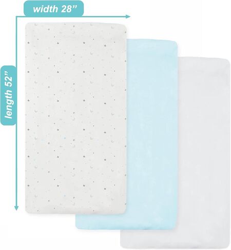 American Baby Company 3 Pack Fitted Crib Sheets 52x28",Blue Star/Blue/White | 100% Natural Cotton Crib and Toddler Bed Sheets, Soft, Breathable & Hypoallergenic, Gentle on Skin, Neutral for Boys & Girls in Saudi Arabia