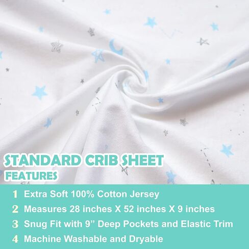 American Baby Company 3 Pack Fitted Crib Sheets 52x28",Blue Star/Blue/White | 100% Natural Cotton Crib and Toddler Bed Sheets, Soft, Breathable & Hypoallergenic, Gentle on Skin, Neutral for Boys & Girls in Saudi Arabia