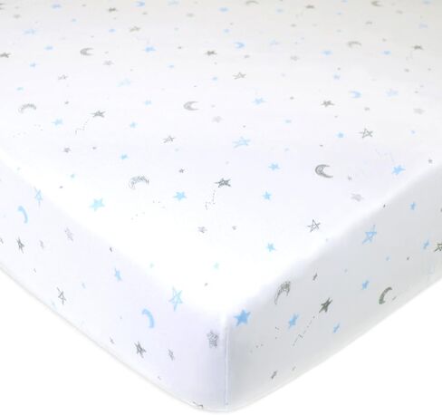 American Baby Company 3 Pack Fitted Crib Sheets 52x28",Blue Star/Blue/White | 100% Natural Cotton Crib and Toddler Bed Sheets, Soft, Breathable & Hypoallergenic, Gentle on Skin, Neutral for Boys & Girls in Saudi Arabia