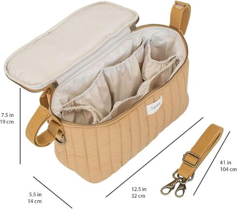 3 Sprouts Universal Quilted Stroller Organizer with Cup Holder and Zip Top - Durable Stroller Caddy Accessory with Storage - Shoulder Strap Converts Organizer to Small Diaper Bag, Black in Kuwait