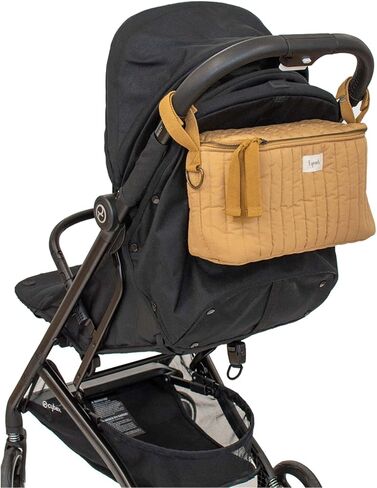 3 Sprouts Universal Quilted Stroller Organizer with Cup Holder and Zip Top - Durable Stroller Caddy Accessory with Storage - Shoulder Strap Converts Organizer to Small Diaper Bag, Black in Kuwait