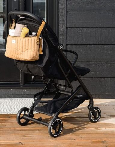 3 Sprouts Universal Quilted Stroller Organizer with Cup Holder and Zip Top - Durable Stroller Caddy Accessory with Storage - Shoulder Strap Converts Organizer to Small Diaper Bag, Black in Kuwait