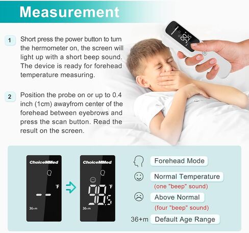 CHOICEMMED Forehead Infrared Thermometer Gun - Newborn, Baby, Kids, and Adult Infrared Thermometer - Digital Thermometer with Fever Alert - Temperature Thermometer Accurate Fast Temperature Reading in Saudi Arabia
