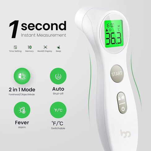 Thermometer for Kids, Non-Contact Thermometer for Adults, 2 in 1 Mode Digital Thermometer for Home Use, Fast Reading & Silent Mode, FSA/HSA Eligible, White in Saudi Arabia