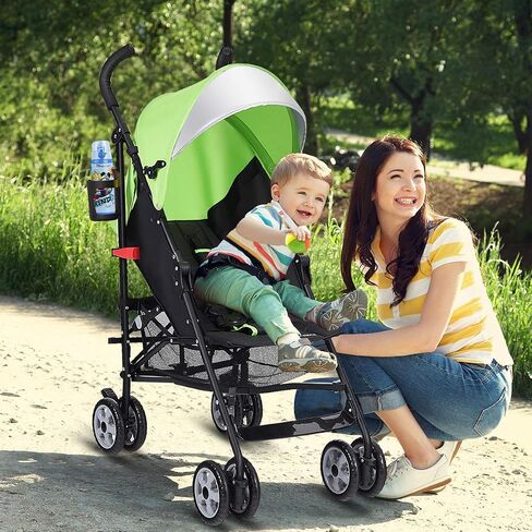 BABY JOY Lightweight & Compact Travel Stroller, Infant to Toddler, Adjustable Backrest & Canopy, Cup Holder, Storage Basket, 5-Point Harness, Easy Fold, Green in Saudi Arabia