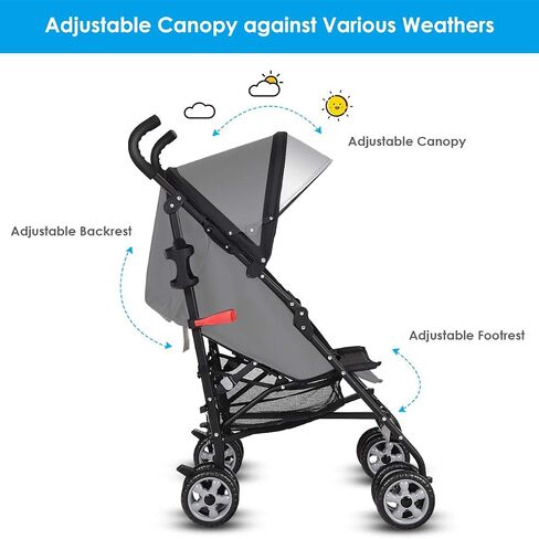 BABY JOY Lightweight Stroller, Compact Travel Stroller, Infant Stroller w/Adjustable Backrest & Canopy, Cup Holder, Storage Basket, 5-Point Harness, Easy Fold, Umbrella Stroller for Toddler, Black in Kuwait