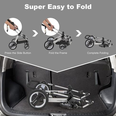 BABY JOY Baby Stroller, 2-in-1 Convertible Bassinet Reclining Stroller, Foldable Pram Carriage with 5-Point Harness, Including Cup Holder, Foot Cover, Diaper Bag, Aluminum Structure, Khaki in Saudi Arabia