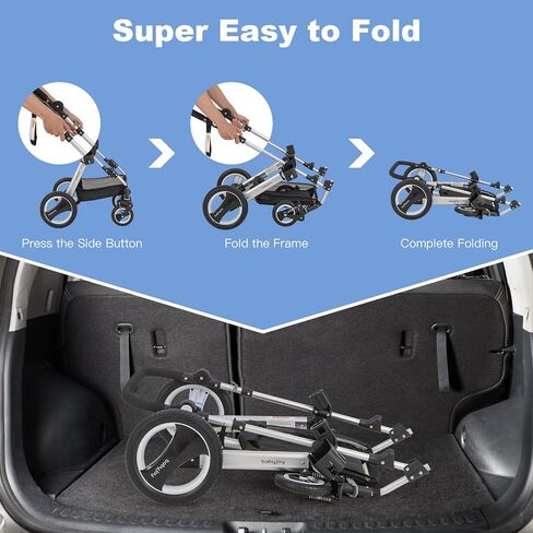 BABY JOY Baby Stroller, 2-in-1 Convertible Bassinet Reclining Stroller, Foldable Pram Carriage with 5-Point Harness, Including Cup Holder, Foot Cover, Diaper Bag, Aluminum Structure, Gray in Saudi Arabia
