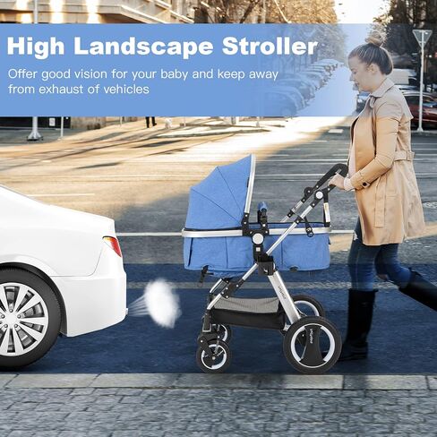 BABY JOY Baby Stroller, 2-in-1 Convertible Bassinet Reclining Stroller, Foldable Pram Carriage with 5-Point Harness, Including Cup Holder, Foot Cover, Diaper Bag, Aluminum Structure, Gray in Saudi Arabia