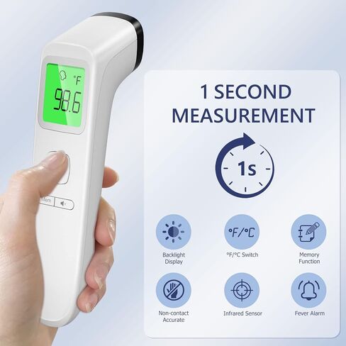 Forehead Thermometer for Adults and Kids, Non-Contact Infrared Thermometer Accurate Instant Baby Thermometer with Fever Alarm, Silent Mode, Digital Thermometer for Whole Family, Objects in Kuwait