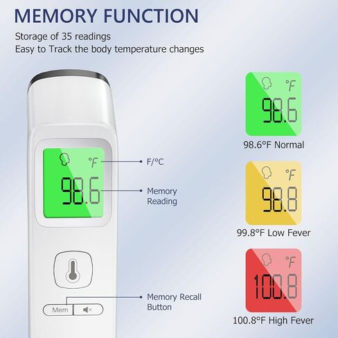 Forehead Thermometer for Adults and Kids, Non-Contact Infrared Thermometer Accurate Instant Baby Thermometer with Fever Alarm, Silent Mode, Digital Thermometer for Whole Family, Objects in Kuwait
