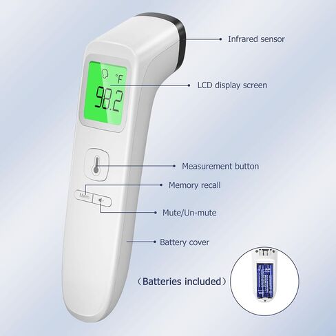 Forehead Thermometer for Adults and Kids, Non-Contact Infrared Thermometer Accurate Instant Baby Thermometer with Fever Alarm, Silent Mode, Digital Thermometer for Whole Family, Objects in Kuwait
