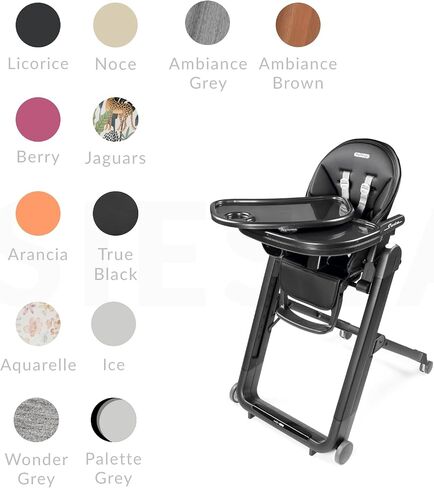 PEG Siesta, Grow With Baby Folding High Chair & Recliner, Ice (Grey) | Height Adjustable, Quick Clean & Easy Push Wheels For Babies & Toddlers, Made in Italy in Kuwait