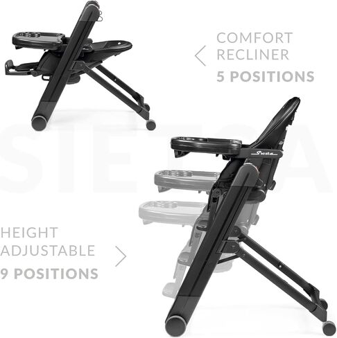 PEG Siesta, Grow With Baby Folding High Chair & Recliner, Ice (Grey) | Height Adjustable, Quick Clean & Easy Push Wheels For Babies & Toddlers, Made in Italy in Kuwait