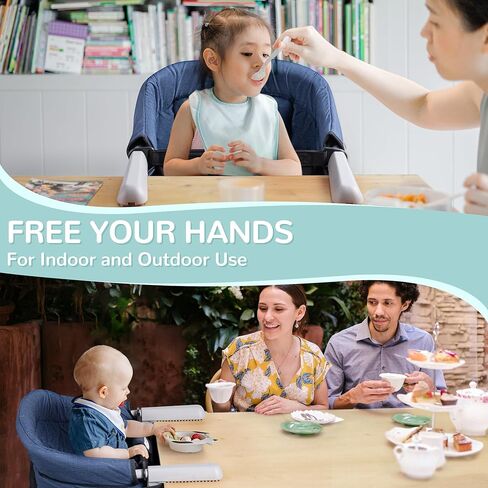 كراسي عالية محمولة، مقعد طعام للاطفال قابل للازالة والغسل بمشبك على الكرسي العالي، تصميم عالي الحمل وقابل للطي للاستخدام في المنزل وطاولة السفر، ازرق داكن in Kuwait