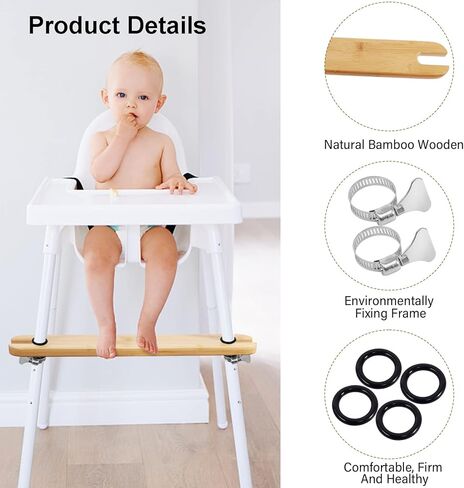 Natural Bamboo High Chair Foot Rest Compatible with IKEA Antilop, Adjustable Height Footrest Non-Slip Baby Highchairs Pedal, High Chair Footstool Highchair Accessories for IKEA Chair in Kuwait