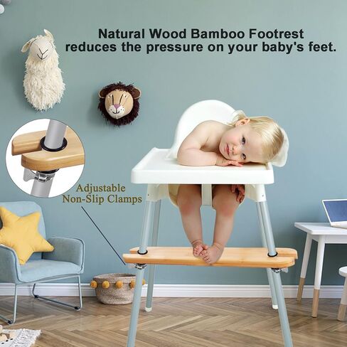 Natural Bamboo High Chair Foot Rest Compatible with IKEA Antilop, Adjustable Height Footrest Non-Slip Baby Highchairs Pedal, High Chair Footstool Highchair Accessories for IKEA Chair in Kuwait