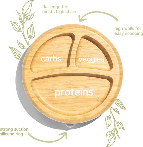 أطباق أطفال من أفانشي مقسمة من الخيزران مع شفط لطعام الأطفال الصغار مع ملعقة سيليكون للتغذية، باللون الأبيض in Kuwait