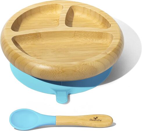 أطباق أطفال من أفانشي مقسمة من الخيزران مع شفط لطعام الأطفال الصغار مع ملعقة سيليكون للتغذية، باللون الأبيض in Kuwait