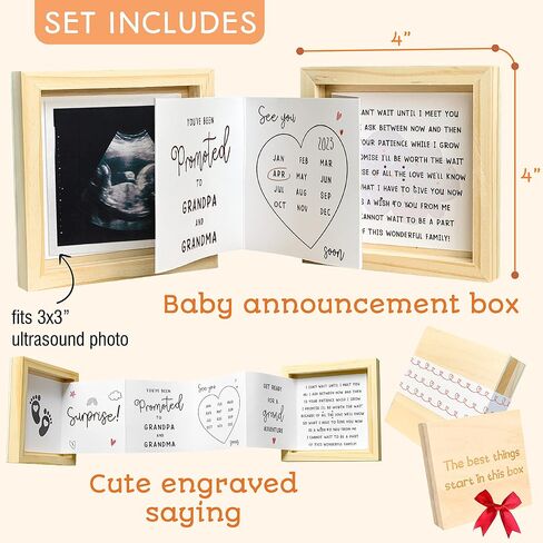 97 Decor Grandparents Baby Announcement Gifts - Pregnancy Announcement for Grandparents - Pregnancy Reveal Grandparents Ideas, New Baby Announcement Surprise, Sonogram Picture Wooden Keepsake Box Gift in Saudi Arabia