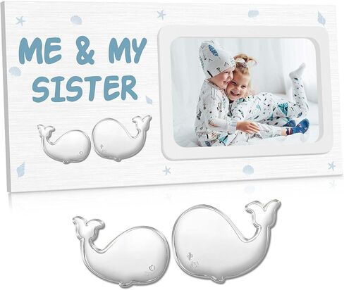 إطار صورة أنا وأختي للحوت الفضي، هدية أخت صغيرة أو كبيرة أو أخ للأخوة الأكبر سنًا، هدايا معمودية جديدة لحفل استقبال المولود الجديد، هدية فضية للأطفال in Kuwait