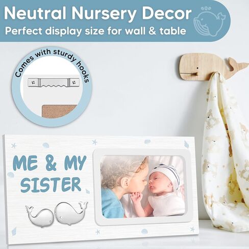إطار صورة أنا وأختي للحوت الفضي، هدية أخت صغيرة أو كبيرة أو أخ للأخوة الأكبر سنًا، هدايا معمودية جديدة لحفل استقبال المولود الجديد، هدية فضية للأطفال in Kuwait