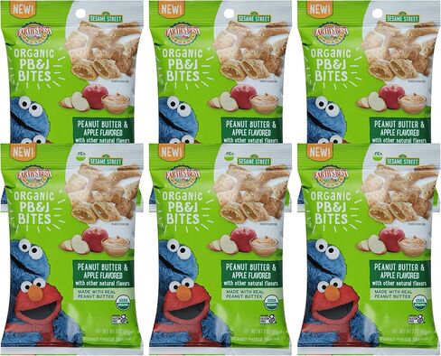 أفضل الوجبات الخفيفة العضوية للأطفال من Earth، وجبات خفيفة للأطفال الصغار من Sesame Street، لقيمات PB&J العضوية للأطفال الصغار بعمر سنتين فما فوق، زبدة الفول السوداني والتفاح بنكهة النكهات الطبيعية الأخرى، كيس 3 أونصة (عبوة من 6) in Saudi Arabia