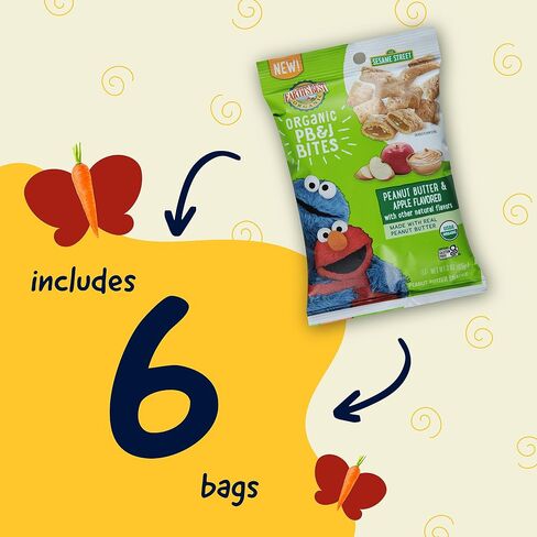 أفضل الوجبات الخفيفة العضوية للأطفال من Earth، وجبات خفيفة للأطفال الصغار من Sesame Street، لقيمات PB&J العضوية للأطفال الصغار بعمر سنتين فما فوق، زبدة الفول السوداني والتفاح بنكهة النكهات الطبيعية الأخرى، كيس 3 أونصة (عبوة من 6) in Saudi Arabia