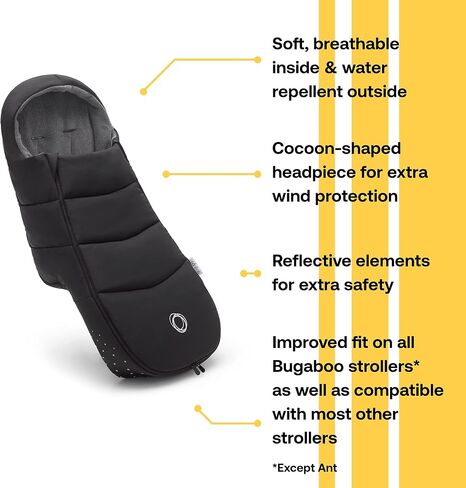 Bugaboo Footmuff - All-Season Stroller Accessory Weatherproof Climate Control Removable and Reflective - Midnight Black in Saudi Arabia